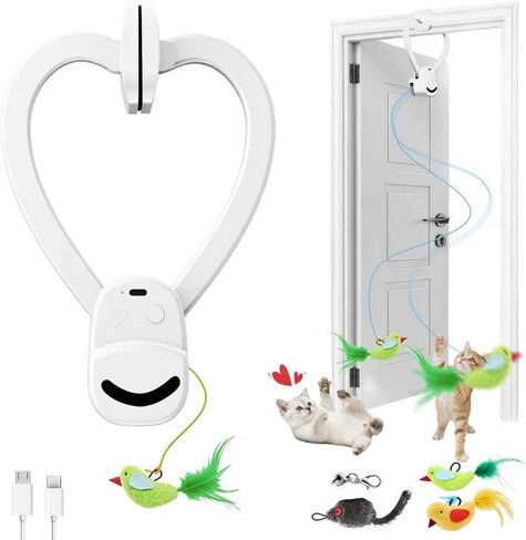 CATPICK Interactive Cat Toys for Indoor Cats - Automatic Flying Bird & Mouse Doorway Hanging Toy, USB Rechargeable Electric Kitten Toy for Hunting Instinct, Enrichment & Exercise, 2 Birds & 1 Mouse in Kuwait
