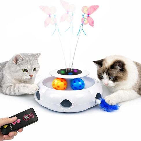 3-in-1 Interactive Cat Toy with Remote Control, Automatic Feather Teaser & Rolling Ball Track, Smart Cat Toy for Indoor Cats, Multi-Play Cat Enrichment Toy for Exercise & Boredom Relief in Kuwait