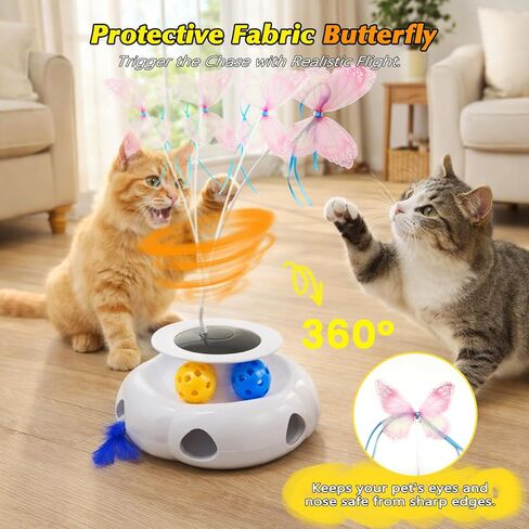 3-in-1 Interactive Cat Toy with Remote Control, Automatic Feather Teaser & Rolling Ball Track, Smart Cat Toy for Indoor Cats, Multi-Play Cat Enrichment Toy for Exercise & Boredom Relief in Kuwait