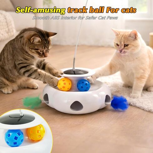 3-in-1 Interactive Cat Toy with Remote Control, Automatic Feather Teaser & Rolling Ball Track, Smart Cat Toy for Indoor Cats, Multi-Play Cat Enrichment Toy for Exercise & Boredom Relief in Kuwait