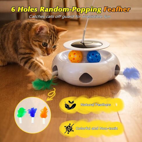 3-in-1 Interactive Cat Toy with Remote Control, Automatic Feather Teaser & Rolling Ball Track, Smart Cat Toy for Indoor Cats, Multi-Play Cat Enrichment Toy for Exercise & Boredom Relief in Kuwait
