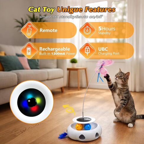 3-in-1 Interactive Cat Toy with Remote Control, Automatic Feather Teaser & Rolling Ball Track, Smart Cat Toy for Indoor Cats, Multi-Play Cat Enrichment Toy for Exercise & Boredom Relief in Kuwait