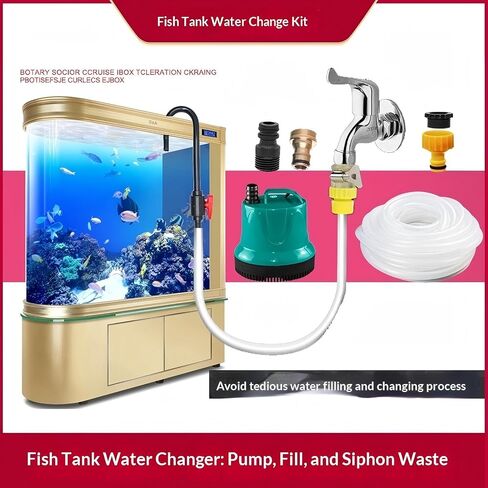 Aquarium Water Changer Replacement Hook for 5-55 Gallon | 14in Siphon Hose BPA-Free PVC ABS | Hands-Free Flow Valve | Garden Hose 1/2" 5/8" 3/4" in Kuwait