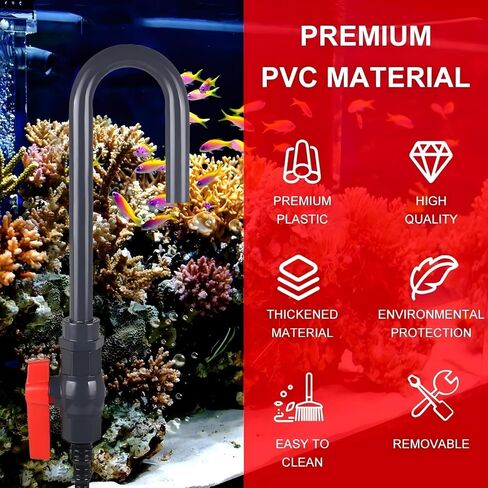 Aquarium Water Changer Replacement Hook for 5-55 Gallon | 14in Siphon Hose BPA-Free PVC ABS | Hands-Free Flow Valve | Garden Hose 1/2" 5/8" 3/4" in Kuwait