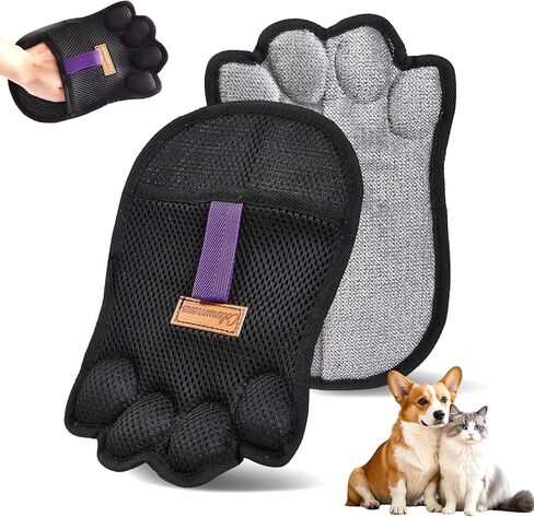 Pet Hair Removal Glove for Dogs & Cats Five-Finger Electrostatic Pet Hair Remover Glove Reusable Brush Pet Hair Tool & Upholstery Cleaning pet Gloves for pet Hair Removal in Kuwait