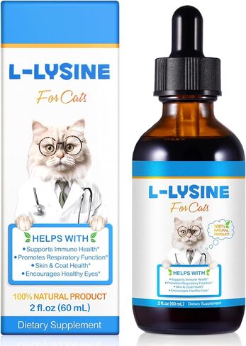 مكمل سائل NIFEISHI L-Lysine للقطط - لصحة الجهاز التنفسي والعطس وسيلان الأنف والعناية بالعين - للقطط من جميع الأعمار، قطرات سائلة سهلة الاستخدام، 60 مل/2 أونصة in Kuwait
