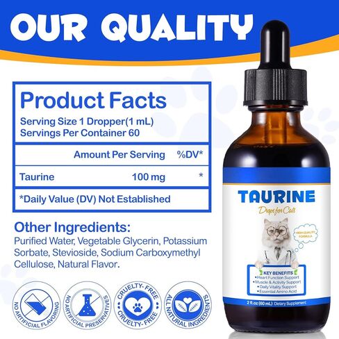 Taurine Drops for Cats – Liquid Taurine Supplement for Eyesight, Heart, Muscle & Immune Support, Promotes Digestion & Absorption, Essential Amino Acid for Daily Vitality & Wellness – All Life Stages in Kuwait