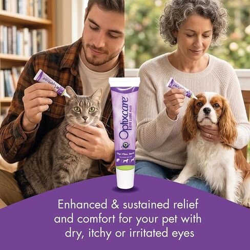مجموعة Optixcare Eye Lube Plus Home - أنابيب 3 × 20 جرام + حامل مواد التشحيم - تزييت العين طويل الأمد للحيوانات الأليفة - دعم يومي لرطوبة العين in Kuwait