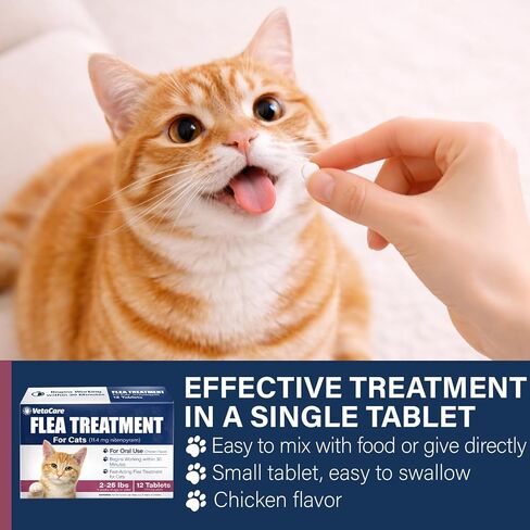 (Nitenpyram) Oral Cat Flea Treatment, Fast-Acting Flea Treatment for Cats Weighing 2-25 lbs, Begins Working Within 30 Minutes, Chicken Flavor, 12 Doses in Kuwait