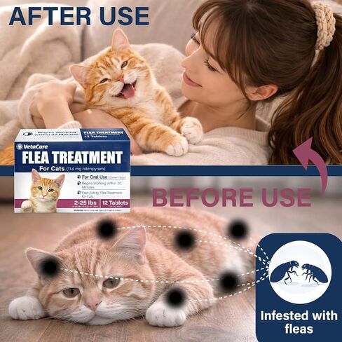(Nitenpyram) Oral Cat Flea Treatment, Fast-Acting Flea Treatment for Cats Weighing 2-25 lbs, Begins Working Within 30 Minutes, Chicken Flavor, 12 Doses in Kuwait