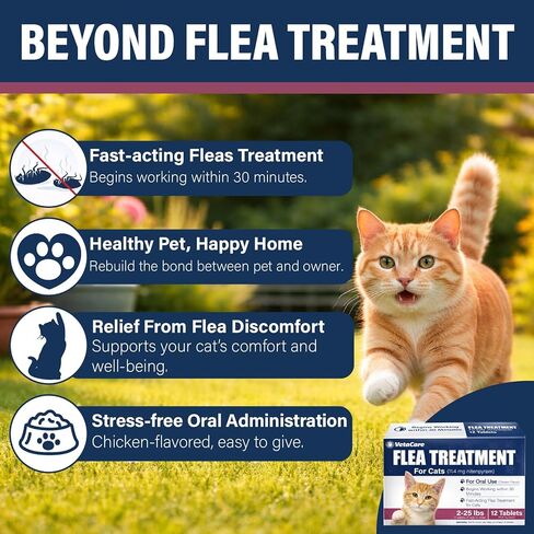 (Nitenpyram) Oral Cat Flea Treatment, Fast-Acting Flea Treatment for Cats Weighing 2-25 lbs, Begins Working Within 30 Minutes, Chicken Flavor, 12 Doses in Kuwait