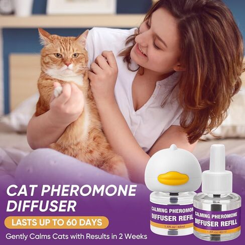 Cat Calming Pheromone Diffuser Kit, 2 Plug-Ins + 4 Refills (48ml Each),Long-Lasting Stress & Anxiety Relief, Reduces Fighting, Spraying & Scratching, Safe & Drug-Free Comfort for All Cats and Kittens in Kuwait