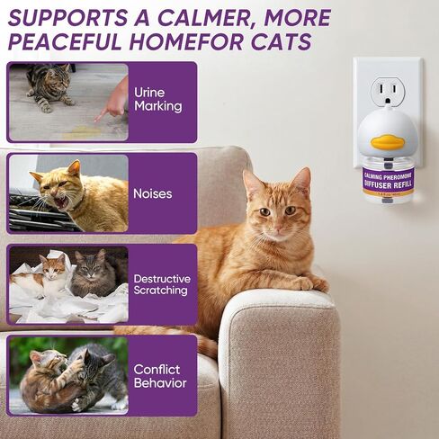 Cat Calming Pheromone Diffuser Kit, 2 Plug-Ins + 4 Refills (48ml Each),Long-Lasting Stress & Anxiety Relief, Reduces Fighting, Spraying & Scratching, Safe & Drug-Free Comfort for All Cats and Kittens in Kuwait