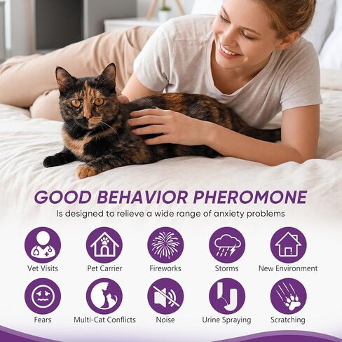 Cat Calming Pheromone Diffuser Kit, 2 Plug-Ins + 4 Refills (48ml Each),Long-Lasting Stress & Anxiety Relief, Reduces Fighting, Spraying & Scratching, Safe & Drug-Free Comfort for All Cats and Kittens in Kuwait