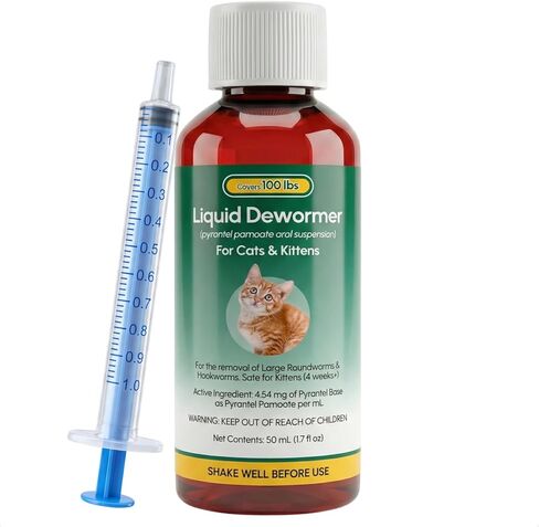 Dewormer for Cats & Kittens, Pyrantel Pamoate Suspension, Removes Roundworm, Hookworm Broad Spectrum, 50ml in Kuwait
