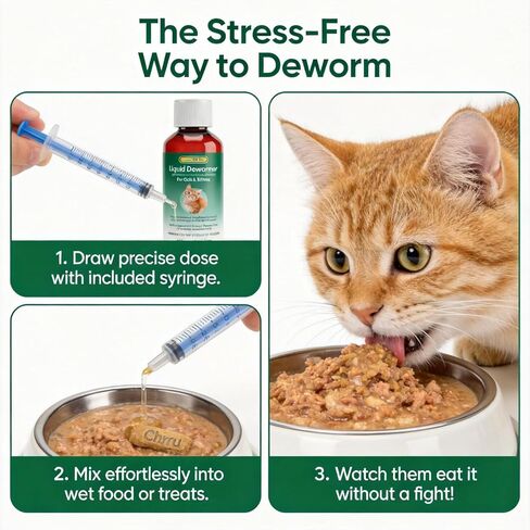 Dewormer for Cats & Kittens, Pyrantel Pamoate Suspension, Removes Roundworm, Hookworm Broad Spectrum, 50ml in Kuwait