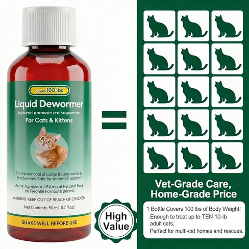 Dewormer for Cats & Kittens, Pyrantel Pamoate Suspension, Removes Roundworm, Hookworm Broad Spectrum, 50ml in Kuwait
