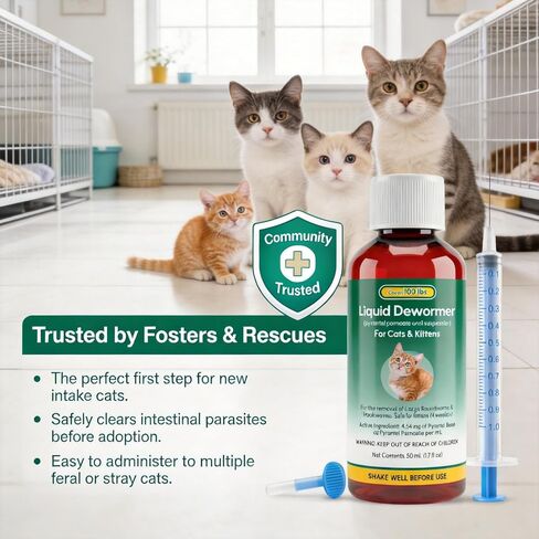 Dewormer for Cats & Kittens, Pyrantel Pamoate Suspension, Removes Roundworm, Hookworm Broad Spectrum, 50ml in Kuwait
