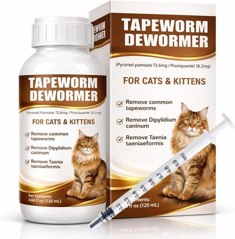 Cat Dewormer Liquid Broad Spectrum Treatment for Tapeworms, Roundworms & Hookworms with Praziquantel & Pyrantel Pamoate, 120ml in Kuwait