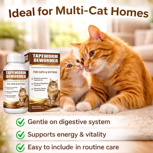 Cat Dewormer Liquid Broad Spectrum Treatment for Tapeworms, Roundworms & Hookworms with Praziquantel & Pyrantel Pamoate, 120ml in Kuwait