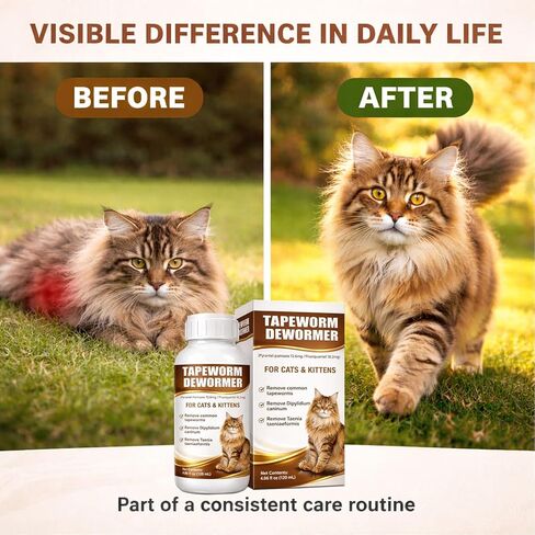 Cat Dewormer Liquid Broad Spectrum Treatment for Tapeworms, Roundworms & Hookworms with Praziquantel & Pyrantel Pamoate, 120ml in Kuwait