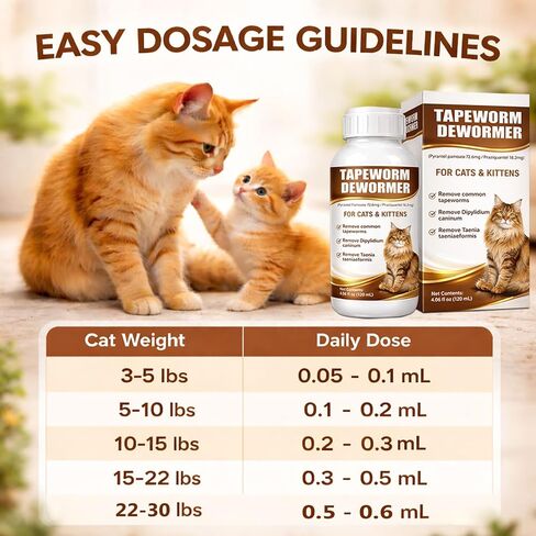 Cat Dewormer Liquid Broad Spectrum Treatment for Tapeworms, Roundworms & Hookworms with Praziquantel & Pyrantel Pamoate, 120ml in Kuwait