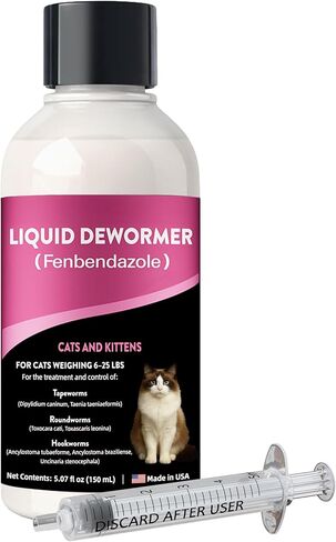 Liquid Dewormer for Cats & Kittens, Fenbendazole Cat Dewormer for Tapeworms, Roundworms, Hookworms & Lungworms, Chicken & Honey Flavor Oral Wormer, Easy Daily Dose, 150 mL in Kuwait