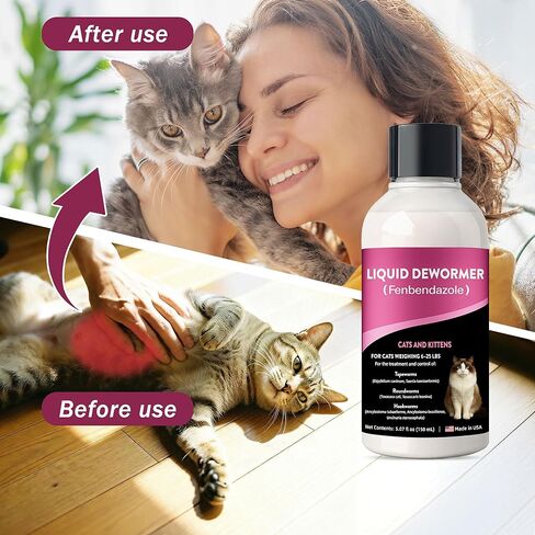 Liquid Dewormer for Cats & Kittens, Fenbendazole Cat Dewormer for Tapeworms, Roundworms, Hookworms & Lungworms, Chicken & Honey Flavor Oral Wormer, Easy Daily Dose, 150 mL in Kuwait