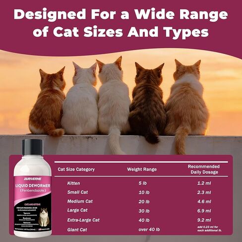 Liquid Dewormer for Cats & Kittens, Fenbendazole Cat Dewormer for Tapeworms, Roundworms, Hookworms & Lungworms, Chicken & Honey Flavor Oral Wormer, Easy Daily Dose, 150 mL in Kuwait