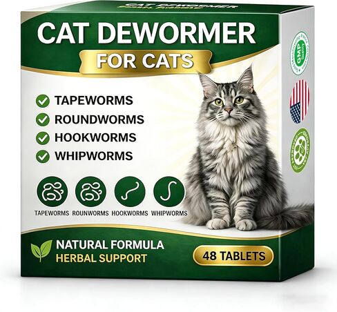 Dewormer for Cats, Broad Spectrum Dewormers for Cats and Kittens, Cat Dewormer for All wormers, Hookworms, Whipworms, Tapeworms & Roundworms, Promotes Digestive Comfort & Daily Balance, 48 Tablets in Kuwait