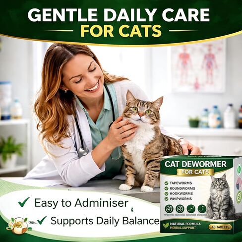 Dewormer for Cats, Broad Spectrum Dewormers for Cats and Kittens, Cat Dewormer for All wormers, Hookworms, Whipworms, Tapeworms & Roundworms, Promotes Digestive Comfort & Daily Balance, 48 Tablets in Kuwait