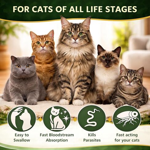 Dewormer for Cats, Broad Spectrum Dewormers for Cats and Kittens, Cat Dewormer for All wormers, Hookworms, Whipworms, Tapeworms & Roundworms, Promotes Digestive Comfort & Daily Balance, 48 Tablets in Kuwait