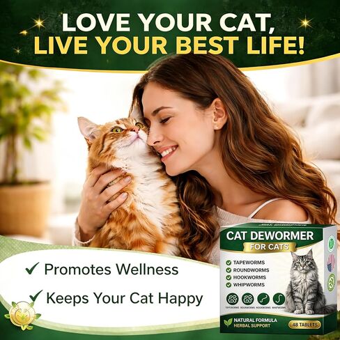 Dewormer for Cats, Broad Spectrum Dewormers for Cats and Kittens, Cat Dewormer for All wormers, Hookworms, Whipworms, Tapeworms & Roundworms, Promotes Digestive Comfort & Daily Balance, 48 Tablets in Kuwait