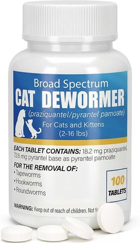 Dewormer for Cats & Kittens – 100 Tablets Broad-Spectrum Treatment for Tapeworm, Roundworm & Hookworm | Fast-Acting Praziquantel & Pyrantel Pamoate Formula in Kuwait