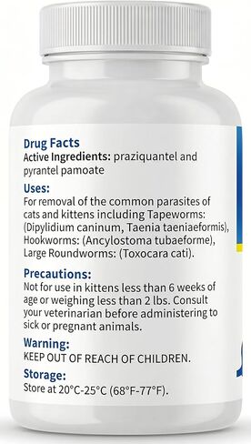 (praziquantel/pyrantel pamoate) Broad Spectrum Dewormer Tablets for Cats and Kittens, for Multi-Cat Homes, Rescuers & Shelters, 100 Tablets in Kuwait