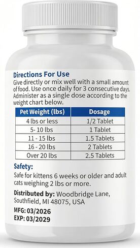 (praziquantel/pyrantel pamoate) Broad Spectrum Dewormer Tablets for Cats and Kittens, for Multi-Cat Homes, Rescuers & Shelters, 100 Tablets in Kuwait