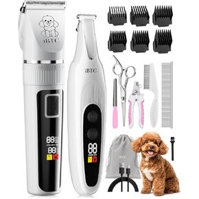 iBTC Professional Dog Grooming Kit at Home: All-in-One Quiet Clippers & Nail Grinder with LED Light, Cordless Dog Shaver, Safe Poodle Grooming Kit for Paws, Face, Ears & Body（White Combination） in Kuwait