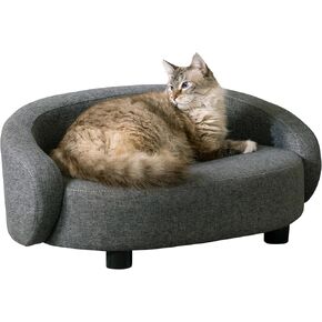 سرير للحيوانات الأليفة على شكل أريكة على شكل قوس الهلال من Paws & Purrs، أريكة حديثة للكلاب والقطط مع وسادة معنقدة ومسند للذراع، أثاث داخلي أنيق للحيوانات الأليفة، رمادي داكن in Kuwait