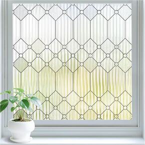 Sunbaby Rainbow Window Privacy Film - 3D Static Cling Stained Glass Window Film for Home Decoration, UV Blocking & Heat Control Non-Adhesive (17.5"x78.7",Yellow-Blue) in Kuwait