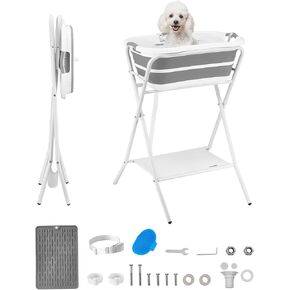 VEVOR Dog Bathtub, Elevated Dog Bath Tub, 2 in 1 Collapsible Pet Bathing Grooming Wash Station, Portable Foldable Space-Saving, Built-in Drain Outlet with Drain Hose for Small Pet Cat, Gray & White in Saudi Arabia