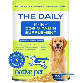 Native Pet The Daily Dog Vitamins & Supplements - مسحوق فيتامينات 11 في 1 للكلاب - يدعم صحة الجسم بالكامل، والهضم، والحركة والمناعة مع الكولاجين والجلوكوزامين والبروبيوتيك - 60 مغرفة in Kuwait