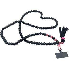 Pi Origin - CHARCOAL Collection | Trendy cellular phone lanyard with universal Connector for phone cover (One Size, black/pinkbeads) in Kuwait