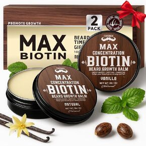2 Pack Biotin Beard Balm Set for Men – Natural & Vanilla Butters – Non-Itchy, Moisturize, Strengthen & Shape Beards – Grooming Gift Set for Father's Day, Anniversaries, Christmas (Natural & Vanilla) in Saudi Arabia