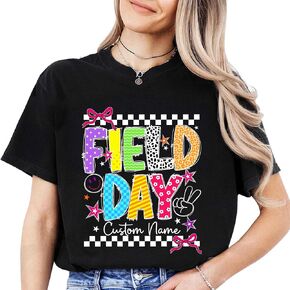 قميص مدرسي لليوم الميداني مع اسم أو صورة مخصصة، تي شيرت ملون للألعاب المدرسية للنساء، تي شيرت روح الفريق، قلنسوة in Kuwait