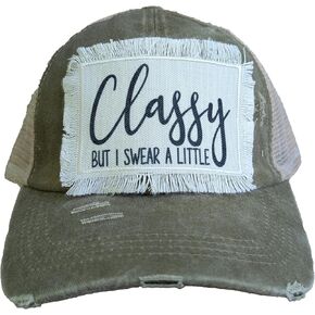 Funny Mom Trucker Hat, Classy but I Cuss a Little, Distressed Ponytail Cap (Khaki) in Saudi Arabia