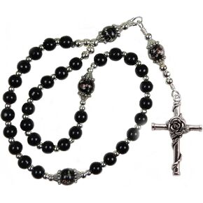 Handmade Orthodox Rosary, Greek Chotki, Black Shell Pearls and Stainless Steel Silver Tone Cross in Saudi Arabia