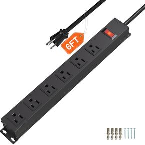 شريط طاقة مع 6 منافذ بطول 6 أقدام UL 14AWG سلك قابس مستقيم للأغراض التجارية والصناعية والمدرسة والمنزل، 15 أمبير 125 فولت 1875 وات، معتمد من ETL ومدرج في القائمة، أسود 6 أقدام (عبوة واحدة) in Kuwait