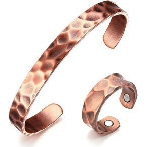 Copper Bracelets for Women Men Set, 100% Solid Real Pure Handmade Hammered Copper & Rings Jewelry Bracelet in Kuwait