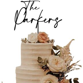 Personalized Wedding Cake Topper, Custom Lastnames"Wood Cake Decor, Available in Gold, Silver, Black, White, & Natural Wood (Design 11) in Kuwait