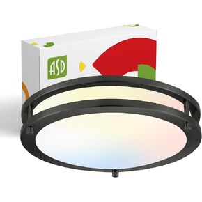 ASD LED 12 "إضاءة مستديرة مثبتة على السقف، قريبة من تركيبات إضاءة السقف | 3CCT، قابلة للتعتيم، Energy Star، ETL مدرجة | 20W 1532LM 3000-5000K 120V | مصباح حلقة مزدوجة منخفض | أسود in Kuwait